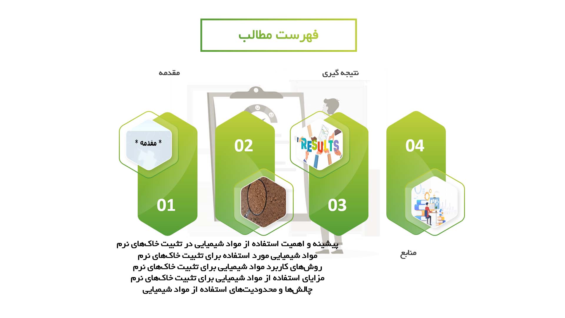 پاورپوینت در مورد استفاده از مواد شیمیایی در تثبیت خاک‌های نرم